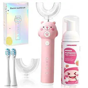 Kids Electric Toothbrush, with 4 Cleaning Modes, with 4 Brush Heads, Toddler U Shaped Toothbrush with 2 Soft Brush HeadCartoon Bear 360-Degree Cleaning IPX7 Waterproof Design (Ages 2-16) Kids Electric Toothbrush, with 4 Cleaning Modes, with 4 Brush Heads, Toddler U Shaped Toothbrush with 2 Soft Brush HeadCartoon Bear 360-Degree Cleaning IPX7 Waterproof Design (Ages 2-16)