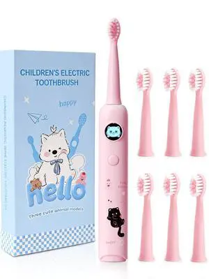 Kids Electric Toothbrush, Sonic Rechargeable Toothbrush with 6 Replacement Heads, Soft Bristle, IPX7 Waterproof, LED Display, Oral Care for Toddlers & Children Aged 2+ Years(Pink) Kids Electric Toothbrush, Sonic Rechargeable Toothbrush with 6 Replacement Heads, Soft Bristle, IPX7 Waterproof, LED Display, Oral Care for Toddlers & Children Aged 2+ Years(Pink)