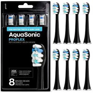 Genuine Proflex Replacement Brush Heads | ADA Accepted | for Whiter Teeth & Gum Care | Compatible with Many AquaSonic Toothbrush Handles (8 Pack Black) Genuine Proflex Replacement Brush Heads | ADA Accepted | for Whiter Teeth & Gum Care | Compatible with Many AquaSonic Toothbrush Handles (8 Pack Black)