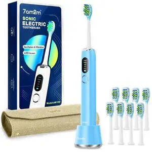 Sonic Electric Toothbrush for Adults&Teens with LED Screen, 5 Modes, One Charge for 365 Days, 2 Minute Timer, with 8 Brush Heads and Travel Case (Light Blue) Sonic Electric Toothbrush for Adults&Teens with LED Screen, 5 Modes, One Charge for 365 Days, 2 Minute Timer, with 8 Brush Heads and Travel Case (Light Blue)