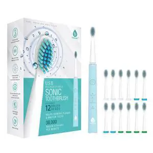 Whitening USB Rechargeable Sonic Toothbrush-12 Brush Heads!- 38,000 Brush Strokes Per Minute-3 Brushing Modes with 2 Minute Auto Timer (Green) Whitening USB Rechargeable Sonic Toothbrush-12 Brush Heads!- 38,000 Brush Strokes Per Minute-3 Brushing Modes with 2 Minute Auto Timer (Green)