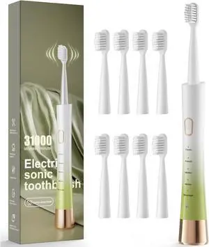 Upgrade Sonic Electric Toothbrush for Adults, 8 Replacement Brush Heads, Rechargeable Electric Toothbrush with 2-Minutes Timer IPX7 Water-Proof, for Indoor & Outdoor, White & Green Gradient Upgrade Sonic Electric Toothbrush for Adults, 8 Replacement Brush Heads, Rechargeable Electric Toothbrush with 2-Minutes Timer IPX7 Water-Proof, for Indoor & Outdoor, White & Green Gradient