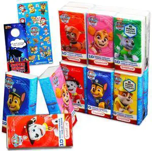 Pocket Size Facial Tissues Set - 12 Packs of 10 Sheets (120 Sheets) Plus Stickers, Door Hanger | Paw Patrol Disposal Tissues for Travel, School, Classroom Pocket Size Facial Tissues Set - 12 Packs of 10 Sheets (120 Sheets) Plus Stickers, Door Hanger | Paw Patrol Disposal Tissues for Travel, School, Classroom
