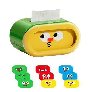 Kids Tissue Box Cover, Adorable Adjustable Expression Tissue Box for Children Spring Supported Fun for Any Mood Kids Tissue Box Cover, Adorable Adjustable Expression Tissue Box for Children Spring Supported Fun for Any Mood