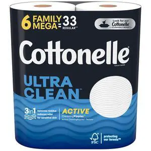 Ultra Clean Toilet Paper with Active CleaningRipples Texture, Strong Bath Tissue, 6 Family Mega Rolls = 33 Regular Rolls, 388 Sheets per Roll Ultra Clean Toilet Paper with Active CleaningRipples Texture, Strong Bath Tissue, 6 Family Mega Rolls = 33 Regular Rolls, 388 Sheets per Roll