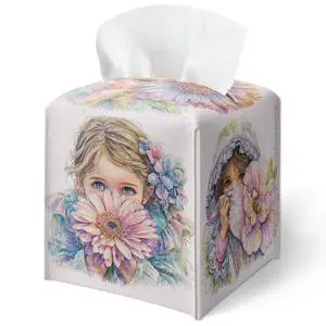 Cute Girl Prints Tissue Box Cover, Floral Child Watercolor Tissue Box Cover Square-Waterproof Leather, Desktop Decor for Living Room Vanity Office, Aesthetic Home Decor, Gift for Women & Friend-A30 Cute Girl Prints Tissue Box Cover, Floral Child Watercolor Tissue Box Cover Square-Waterproof Leather, Desktop Decor for Living Room Vanity Office, Aesthetic Home Decor, Gift for Women & Friend-A30