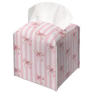 Pink Bow Decorative Leather Tissue Box Cover - Tissue Box Holder Gifts for Women Family and Friends Funny Unique Home Decor Decorative for Kids Room Kitchen Bathroom Office - A22 Pink Bow Decorative Leather Tissue Box Cover - Tissue Box Holder Gifts for Women Family and Friends Funny Unique Home Decor Decorative for Kids Room Kitchen Bathroom Office - A22
