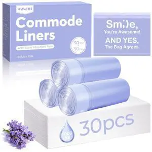 30 Pcs Bedside Commode Liners with Absorbent Pads, Tear-Free Leak-Proof Lavender Scented Commode Liners and Pads, Odor-Free Portable Toilet Liners & Potty Chair Bags for Disposable Adult, Bedpan 30 Pcs Bedside Commode Liners with Absorbent Pads, Tear-Free Leak-Proof Lavender Scented Commode Liners and Pads, Odor-Free Portable Toilet Liners & Potty Chair Bags for Disposable Adult, Bedpan