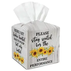 Sunflower Leather Tissue Holder with Bottom Belt Gift for Housewarming Kids Son Waterproof Rustic Leather Tissue Case Holder Decor for Home Bathroom Dresser Night Stand Facial Paper Organizer - YT0249 Sunflower Leather Tissue Holder with Bottom Belt Gift for Housewarming Kids Son Waterproof Rustic Leather Tissue Case Holder Decor for Home Bathroom Dresser Night Stand Facial Paper Organizer - YT0249