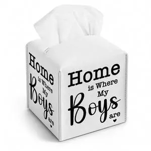 Home is Where My Boys are Tissue Box Cover with Bottom Belt for Home Decor Home is Where My Boys are Tissue Box Cover with Bottom Belt for Home Decor