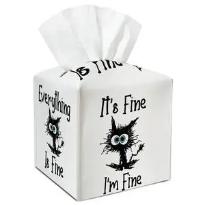 Funny Cat Inspirational Leather Tissue Holder with Bottom Belt Gifts for Housewarming Waterproof Leather Tissue Case Holder Decor for Home Livingroom Office Dresser Facial Paper Organizer - YT0268 Funny Cat Inspirational Leather Tissue Holder with Bottom Belt Gifts for Housewarming Waterproof Leather Tissue Case Holder Decor for Home Livingroom Office Dresser Facial Paper Organizer - YT0268