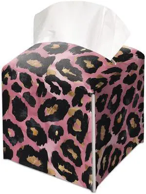 Pink Leopard Print Decorative Leather Tissue Box Cover - Tissue Box Holder Gifts for Women Family and Friends Funny Unique Home Decor Decorative for Kids Room Kitchen Bathroom Office - A01 Pink Leopard Print Decorative Leather Tissue Box Cover - Tissue Box Holder Gifts for Women Family and Friends Funny Unique Home Decor Decorative for Kids Room Kitchen Bathroom Office - A01