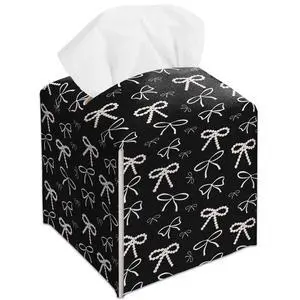 Black and White Pearl Bow Decorative Leather Tissue Box Cover - Cute Tissue Holder Gifts for Women and Friends Funny Unique for Home Decor Decorative for Kids Room Kitchen Bathroom Office - A23 Black and White Pearl Bow Decorative Leather Tissue Box Cover - Cute Tissue Holder Gifts for Women and Friends Funny Unique for Home Decor Decorative for Kids Room Kitchen Bathroom Office - A23