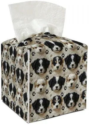 Embroidered Puppy Tissue Holder Square with Bottom Belt Leather Decorative Box Cover for Bathroom Car Office Ideal for Kids Dog Mom Animal Lover Son Daughter Birthday Housewarming Gifts - FS670 Embroidered Puppy Tissue Holder Square with Bottom Belt Leather Decorative Box Cover for Bathroom Car Office Ideal for Kids Dog Mom Animal Lover Son Daughter Birthday Housewarming Gifts - FS670