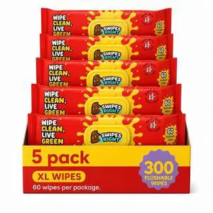300 Wipes (Pack of 5) Flushable Wipes for Adult - Wipes Flushable Packs, Baby Wipes for Sensitive Skin, Wipes for Kids, Portable Travel Pack - Toilet Essentials for Gym & Office 300 Wipes (Pack of 5) Flushable Wipes for Adult - Wipes Flushable Packs, Baby Wipes for Sensitive Skin, Wipes for Kids, Portable Travel Pack - Toilet Essentials for Gym & Office