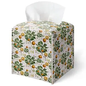 Tissue Box Cover, Orange Botanical Vintage Tissue Box Cover Square-Waterproof Leather, Desktop Decor for Living Room, Nightstand, Vanity, Office, Aesthetic Home Decor, Gift for Women & Friend-A19 Tissue Box Cover, Orange Botanical Vintage Tissue Box Cover Square-Waterproof Leather, Desktop Decor for Living Room, Nightstand, Vanity, Office, Aesthetic Home Decor, Gift for Women & Friend-A19