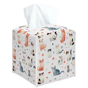 Cute Cat Square Tissue Box Cover, Decorative Tissue Box Holder for Bedroom Bathroom Kitchen Office Vanity Countertop, Leather Facial Paper Organizer Dispenser -02 Cute Cat Square Tissue Box Cover, Decorative Tissue Box Holder for Bedroom Bathroom Kitchen Office Vanity Countertop, Leather Facial Paper Organizer Dispenser -02