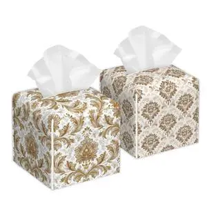 Vintage Damask Pattern Tissue Box Cover, Set of 2 Square Leather Tissue Holder Organizer Portable Decorative Facial Paper Case for Home Office Bathroom Vanity Countertop Vintage Damask Pattern Tissue Box Cover, Set of 2 Square Leather Tissue Holder Organizer Portable Decorative Facial Paper Case for Home Office Bathroom Vanity Countertop