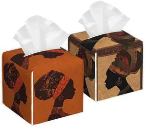 African Woman Tissue Box Cover, Set of 2 Square Leather Tissue Holder Organizer Portable Decorative Facial Paper Case for Home Office Bathroom Vanity Countertop African Woman Tissue Box Cover, Set of 2 Square Leather Tissue Holder Organizer Portable Decorative Facial Paper Case for Home Office Bathroom Vanity Countertop