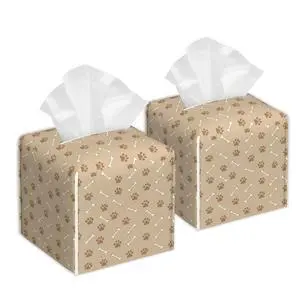 Brown Dog Paw Prints Tissue Box Cover, Set of 2 Square Leather Tissue Holder Organizer Portable Decorative Facial Paper Case for Home Office Bathroom Vanity Countertop Brown Dog Paw Prints Tissue Box Cover, Set of 2 Square Leather Tissue Holder Organizer Portable Decorative Facial Paper Case for Home Office Bathroom Vanity Countertop