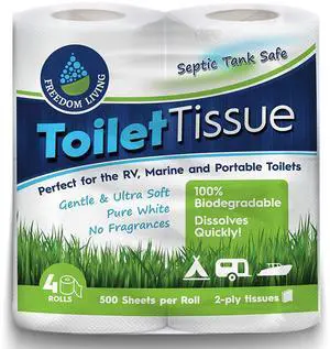 Septic Tank Safe Toilet Tissue for Campers and RVs Biodegradable Marine Toilet Paper for Boats, Fragrance-Free 2-Ply RV Toilet Paper (4 Rolls, 500 Sheets Each) Septic Tank Safe Toilet Tissue for Campers and RVs Biodegradable Marine Toilet Paper for Boats, Fragrance-Free 2-Ply RV Toilet Paper (4 Rolls, 500 Sheets Each)
