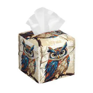 Cute Owl Tissue Box Cover Square, Waterproof Leather Tissue Box Holder Portable Dispenser Modern Home Decoration for Bathroom Car Nightstand Vanity Cute Owl Tissue Box Cover Square, Waterproof Leather Tissue Box Holder Portable Dispenser Modern Home Decoration for Bathroom Car Nightstand Vanity