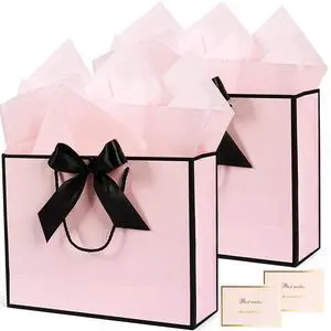Pink Gift Bags 13, 2 PCS Large Gift Bags with Handles for Girls Women, Portable Gift Bag Set with Tissue Paper Greeting Card and Bow Ribbon, Pink Paper Bags for Birthday Wedding Valentine's Day Pink Gift Bags 13, 2 PCS Large Gift Bags with Handles for Girls Women, Portable Gift Bag Set with Tissue Paper Greeting Card and Bow Ribbon, Pink Paper Bags for Birthday Wedding Valentine's Day