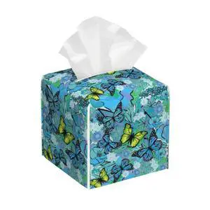 Blue Flowers and Butterflies Tissue Box Cover,Tissue Box Holder Square with Bottom Belt,Leather Organizer Portable Decorative Facial Paper for Bedroom Dresser Night Stand Office,5.2" x 5.2" x 5.2" Blue Flowers and Butterflies Tissue Box Cover,Tissue Box Holder Square with Bottom Belt,Leather Organizer Portable Decorative Facial Paper for Bedroom Dresser Night Stand Office,5.2" x 5.2" x 5.2"