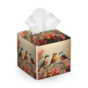Tissue Box Cover,Flower and Bird Leather Tissue Holder Organizer Portable Square Decorative Facial Paper Case for Home Office Bathroom Vanity Countertop Tissue Box Cover,Flower and Bird Leather Tissue Holder Organizer Portable Square Decorative Facial Paper Case for Home Office Bathroom Vanity Countertop