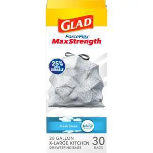 ForceFlex MaxStrength XL Trash Bags, 20 Gal, Fresh Clean, 30 Ct (Package May Vary) ForceFlex MaxStrength XL Trash Bags, 20 Gal, Fresh Clean, 30 Ct (Package May Vary)