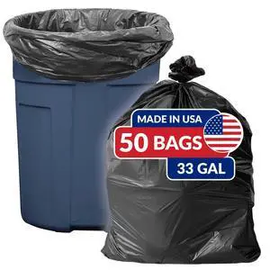 SuperValue 33 Gallon Trash Bags | 50 Count | Made in USA | Black | Heavy Duty Multi-Use Garbage Bags | Leak Proof SuperValue 33 Gallon Trash Bags | 50 Count | Made in USA | Black | Heavy Duty Multi-Use Garbage Bags | Leak Proof