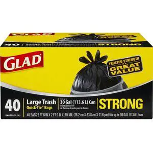 Trash Bags, Large Quick-Tie Garbage Bags - Extra Strong 30 Gallon Black Trash Bag - 40 Count Trash Bags, Large Quick-Tie Garbage Bags - Extra Strong 30 Gallon Black Trash Bag - 40 Count