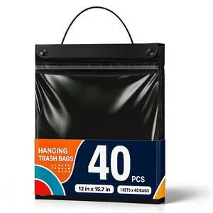 40 Count Hanging Car Trash Bags, Disposable Leak-proof Garbage Can for Car | 2 Gallon Alternative to Car Trash Can, Leak-Resistant Odor Seal Bags, Garbage Bags for Car, SUV, Truck, RV. Black 40 Count Hanging Car Trash Bags, Disposable Leak-proof Garbage Can for Car | 2 Gallon Alternative to Car Trash Can, Leak-Resistant Odor Seal Bags, Garbage Bags for Car, SUV, Truck, RV. Black