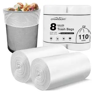 8 Gallon Trash Bags, 110 Count Medium Garbage Bags | Trash Can Liners for Bathroom Kitchen Office, Clear, Unscented 8 Gallon Trash Bags, 110 Count Medium Garbage Bags | Trash Can Liners for Bathroom Kitchen Office, Clear, Unscented