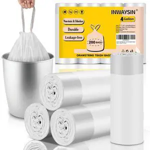 4 Gallon Trash-Bags Small-Bathroom Garbage-Bag Drawstring - Strong Kitchen White 200 Count Plastic Unscented For Can Car Disposable Recycling Office Size Waste Basket Inwaysin 4 Gallon Trash-Bags Small-Bathroom Garbage-Bag Drawstring - Strong Kitchen White 200 Count Plastic Unscented For Can Car Disposable Recycling Office Size Waste Basket Inwaysin