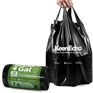Small Trash Bags with Handles - Ocean Plastic Upcycling - Plastic Garbage Bags, Can Bin & Waste Basket Liner for Kitchen, Bathroom, Office and Pets,4 Gallon 50 Count Black Small Trash Bags with Handles - Ocean Plastic Upcycling - Plastic Garbage Bags, Can Bin & Waste Basket Liner for Kitchen, Bathroom, Office and Pets,4 Gallon 50 Count Black
