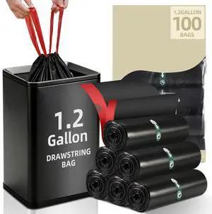1.2 Gallon Trash Bags with Drawstring, 100 Count 100 Count Small Black Trash Bags, Thick Pre-separated Mini Garbage Bags 1 Gallon Trash Can Liners for Bathroom Office Kitchen Bedroom Home 1.2 Gallon Trash Bags with Drawstring, 100 Count 100 Count Small Black Trash Bags, Thick Pre-separated Mini Garbage Bags 1 Gallon Trash Can Liners for Bathroom Office Kitchen Bedroom Home