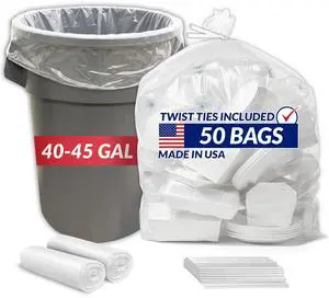40 to 45 Gallon Trash Bags Heavy Duty | 50 Trash Bags, Twist Ties | Clear, Serious Garbage Cleanup | Large Garbage Bags with Twist Ties, Made in USA | SuperValue 40 to 45 Gallon Trash Bags Heavy Duty | 50 Trash Bags, Twist Ties | Clear, Serious Garbage Cleanup | Large Garbage Bags with Twist Ties, Made in USA | SuperValue