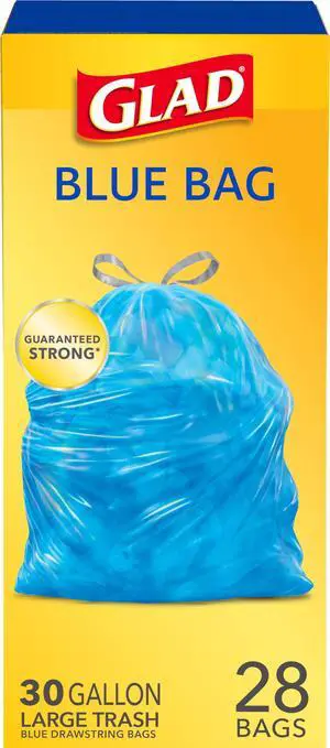 30 Gallon Garbage Bags, Large Drawstring Trash Bags, Blue, 28 Count (Pack of 1) 30 Gallon Garbage Bags, Large Drawstring Trash Bags, Blue, 28 Count (Pack of 1)