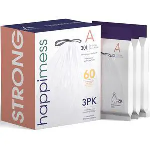 HPM3000A-WHITE 7.9 Gallon Kitchen Drawstring Trash Bags, Trash Can Liner, White, 60-Count, 3-Packs of 20 Liners | 30 Liters, Heavy Duty LDPE Plastic, Tear And Puncture Resistant, Tailored Custom Fit HPM3000A-WHITE 7.9 Gallon Kitchen Drawstring Trash Bags, Trash Can Liner, White, 60-Count, 3-Packs of 20 Liners | 30 Liters, Heavy Duty LDPE Plastic, Tear And Puncture Resistant, Tailored Custom Fit