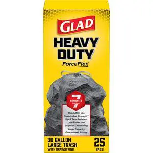 ForceFlex Heavy Duty Trash Bags, Rip and Tear Resistant, Unscented Black X-Large Garbage Bags, Odor Control, 30 Gallon Trash Bags, 25 Count ForceFlex Heavy Duty Trash Bags, Rip and Tear Resistant, Unscented Black X-Large Garbage Bags, Odor Control, 30 Gallon Trash Bags, 25 Count