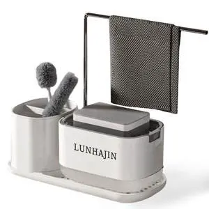 Kitchen Soap Dispenser Set with Tray and Sponge Holder, Dish and Hand Soap Dispenser with Dishcloth Holder 3-in-1 Sink Countertop Storage Organizer,Includes dish towel and sponge(White) Kitchen Soap Dispenser Set with Tray and Sponge Holder, Dish and Hand Soap Dispenser with Dishcloth Holder 3-in-1 Sink Countertop Storage Organizer,Includes dish towel and sponge(White)