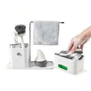 4-in-1 Dish Soap Dispenser Set Kitchen Sink Caddy Organizer (White) | with Sponge Holder, Rag Rack and Storage Box, Making Countertop Organized, Easy to Use, Easy to Clean 4-in-1 Dish Soap Dispenser Set Kitchen Sink Caddy Organizer (White) | with Sponge Holder, Rag Rack and Storage Box, Making Countertop Organized, Easy to Use, Easy to Clean