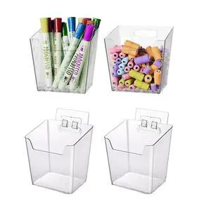Clear Adhesive Wall Storage Bins, 4 Pack Cabinet Door Organizer Cups(Small) | Clear PET Hanging Wall Mount Pockets, Plastic Caddy for Shower Bathroom Makeup Office Craft Kitchen Sink RV Organization Clear Adhesive Wall Storage Bins, 4 Pack Cabinet Door Organizer Cups(Small) | Clear PET Hanging Wall Mount Pockets, Plastic Caddy for Shower Bathroom Makeup Office Craft Kitchen Sink RV Organization