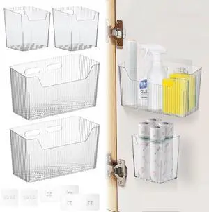 4 PCS Adhesive Cabinet Door Organizer, 2 Size Wall Mounted Inside Cabinet Storage Caddy, Under Sink Door Storage Shelf for Kitchen Bathroom Office 4 PCS Adhesive Cabinet Door Organizer, 2 Size Wall Mounted Inside Cabinet Storage Caddy, Under Sink Door Storage Shelf for Kitchen Bathroom Office