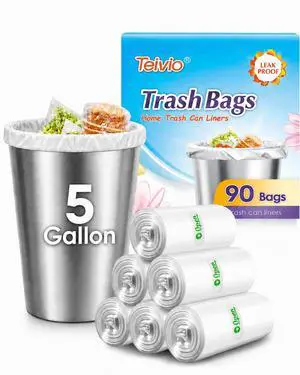 Clear Trash Bags 5 Gallon 90 Count Bathroom Kitchen Garbage Bags | Fit 12-15 Liters,4,4.5,5,5.5Gal,Small Plastic Waste Basket Bins Can Liners for Home Bathroom Office Car, Cleaning Supplies Clear Trash Bags 5 Gallon 90 Count Bathroom Kitchen Garbage Bags | Fit 12-15 Liters,4,4.5,5,5.5Gal,Small Plastic Waste Basket Bins Can Liners for Home Bathroom Office Car, Cleaning Supplies