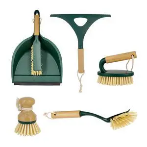 Scrub Brush Cleaning Tool Set - Heavy Duty Brushes with Bamboo Handles, Dustpan, Shower Squeegee - Dishwashing, Kitchen, and Bathroom Cleaning Supplies, 6 Pieces Scrub Brush Cleaning Tool Set - Heavy Duty Brushes with Bamboo Handles, Dustpan, Shower Squeegee - Dishwashing, Kitchen, and Bathroom Cleaning Supplies, 6 Pieces