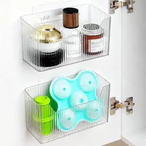 2 Pack Cabinet Door Organizer, Adhesive Wall Mounted Organizer Bins, Clear Storage Caddy, Stackable Basket for Kitchen Cabinets, Bathroom, Pantry, Office, and Tabletop Organization 2 Pack Cabinet Door Organizer, Adhesive Wall Mounted Organizer Bins, Clear Storage Caddy, Stackable Basket for Kitchen Cabinets, Bathroom, Pantry, Office, and Tabletop Organization