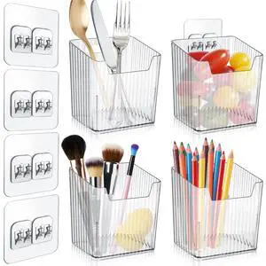 4 Pack Acrylic Wall Mount Organizer, Adhesive Cabinet Door Storage Bins, Clear Makeup Containers, Stackable Organizer Basket for Kitchen, Bathroom, Cabinet, Pantry, Office 4 Pack Acrylic Wall Mount Organizer, Adhesive Cabinet Door Storage Bins, Clear Makeup Containers, Stackable Organizer Basket for Kitchen, Bathroom, Cabinet, Pantry, Office