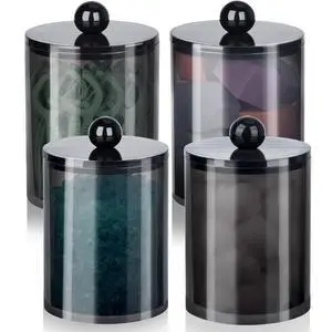 4 Pcs Acrylic Qtip Holder, Cotton Ball Holder Jars with Lids, Black | Apothecary Jars for Cotton Swabs, Balls, Pads and Floss Picks, Bathroom Vanity Organizer 4 Pcs Acrylic Qtip Holder, Cotton Ball Holder Jars with Lids, Black | Apothecary Jars for Cotton Swabs, Balls, Pads and Floss Picks, Bathroom Vanity Organizer